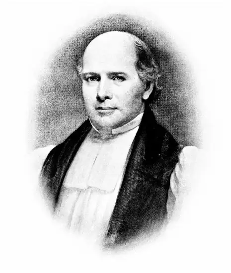 Black-and-white engraved oval portrait of a balding man in a bishop's black and white vestments.